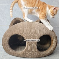 Nouvelle Tente Interactif Écologique en Carton Ondulé pour Chat, Résistante à l'Usure, en Forme de Tête de Chat, Nid et Tunnel