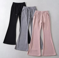 Luluxixiyaya Retour facile Jersey de coton doux 280gsm Pliable Extra Long Taille Haute Bande Coton Yoga Pantalon Évasé