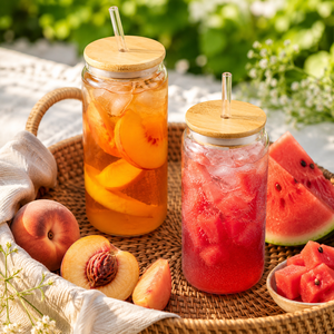 Hot Selling 12 oz 16 oz Borosilicate Glass Pint Tumbler with <b>Bamboo</b> <b>Straw</b> & Lid BPA Free Microwave Safe Thickened Wall - Product Image 4