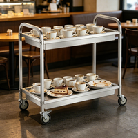 Chariot de cuisine à 2 niveaux en acier inoxydable pour plats chauds et vaisselle sale, avec plateaux profonds, pour restaurant