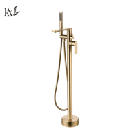 YaKe Robinet de baignoire contemporain sur pied avec pulvérisateur de pluie doux Mélangeur d'eau chaude et froide de salle de bain Robinets de bain et de douche