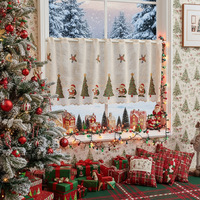 Rideau de Noël de style américain en polyester, broderie clochette, dentelle, panneau occultant, design rectangulaire, décoration élégante, vintage