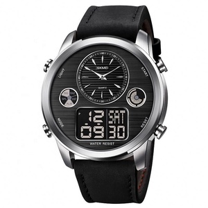 Montre de sport numérique classique pour hommes, étanche, chronographe, calendrier, multifonction, bracelet en cuir, rétroéclairage LED - Product Image 4