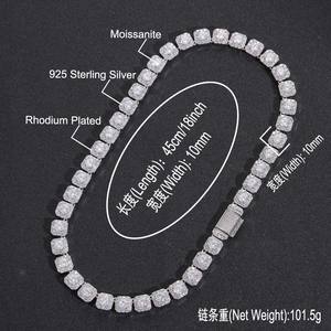 BES Collier Tennis Maille Cubaine 10mm en Argent Sterling Plaqué Rhodium avec Moissanite VVS, Bijoux Hip Hop pour Femme, Vente en Gros, GRA - Product Image 5