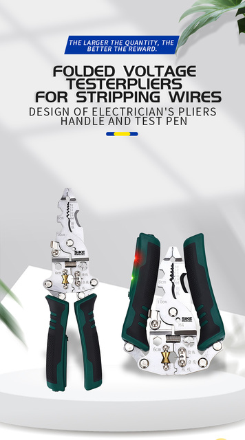 Electrician's Testing Foldable Wire Winding Cutter, Shearing Tool, Multi-functional Ten-in-one Wire Stripper Pliers