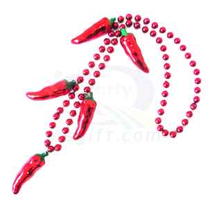 Collar de cuentas rojas de Mardi Gras metálicas de 10mm y 36 ", cinco chiles, pimienta, decoración de Fiesta <span class=keywords><strong>Mexicana</strong></span> - Product Image 1