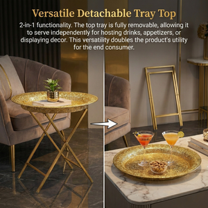 Tavolino da Caffè in Metallo Placcato Oro Stile <span class=keywords><strong>Marocchino</strong></span> KD Design, Utile Tavolino Laterale per Decorazione Casa, Tavolino Pieghevole in Metallo Dorato - Product Image 2