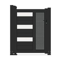 Puerta de Aluminio Negra Mate Prima para Pedestres, Diseño de Listones Horizontales, Resistente a la Intemperie, Abatible Lateralmente, para Patio Residencial