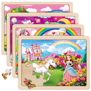 Merrycoo <span class=keywords><strong>Puzzle</strong></span> Educativo in Legno Unicorno Principessa 4 Pacchi 24 Pezzi per Bambine dai 3-8 Anni - Product Image 1
