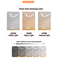 Lámpara de Escritorio LED Recargable con Doble Cabezal Giratorio, 3 Colores y Atenuación Gradual, para el Cuidado de los Ojos, Ideal para Lectura en Casa u Oficina