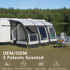 Carpa Inflable para Exteriores de 5-8 Personas, para las Cuatro Estaciones, con Tres Habitaciones, Tipo <span class=keywords><strong>Caravana</strong></span>, con <span class=keywords><strong>Toldo</strong></span> de PVC Impermeable, Resistente al Viento y a los Mosquitos - Product Image 1