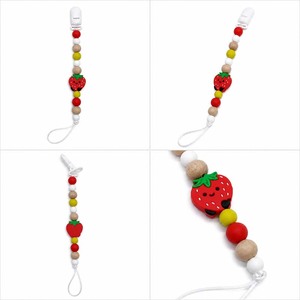 Cadena de chupete de silicona personalizada con cuentas, dije de fresa, mordedor de madera mixta, soporte para chupete, grado alimenticio, sin BPA, regalo para bebé - Product Image 3