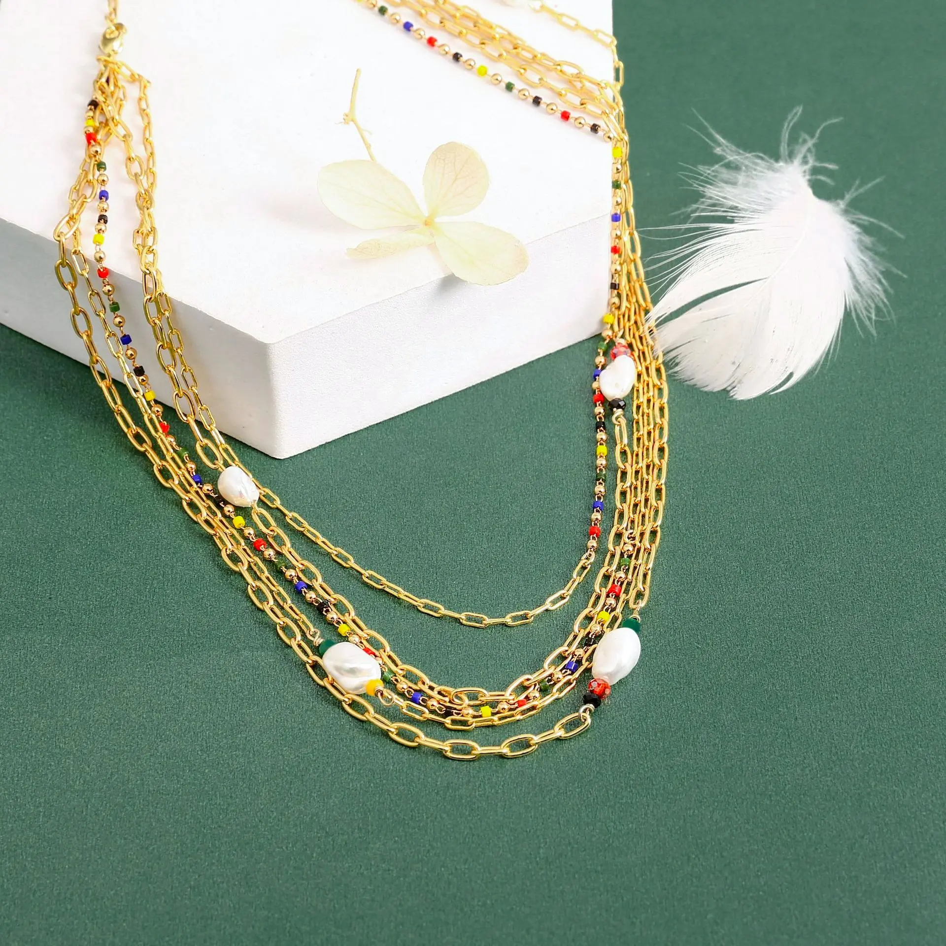 Collana di perle multistrato gioielli bohémien, collana di perline di perle Boho