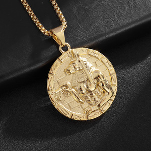 Yunnique Ancient Egyptian Animal Zodiac Anubis Round Pendant Necklace Titanium Steel Unisex Hip Hop Jewelry - Product Image 3