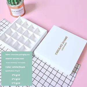 Boîte <span class=keywords><strong>cadeau</strong></span> créative blanche, noire et <span class=keywords><strong>chocolat</strong></span>, avec insert en papier à 9, 12, 16 ou 25 compartiments, boîte coulissante pliable pour l'emballage alimentaire - Product Image 1