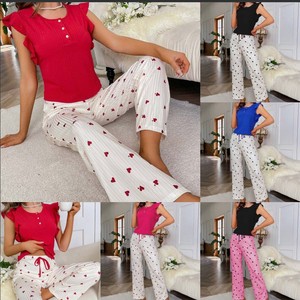 Nuovo Set Pigiama Estivo da Donna in Spandex a Coste Jacquard, Stile Casual da Vacanza con Lacci, Sexy Pantaloni con Bretelle in Pizzo ad Asciugatura Rapida - Product Image 2