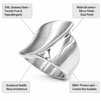 Bague large en acier inoxydable, finition miroir mat, minimaliste, irrégulière, vente en gros, bijoux de mode OEM en vrac