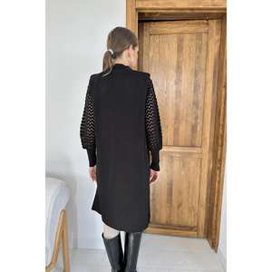 Cárdigan Negro de Punto con Mangas Largas para Mujer, Estilo Minimalista, Capa Transparente, Abrigo de Moda - Product Image 1