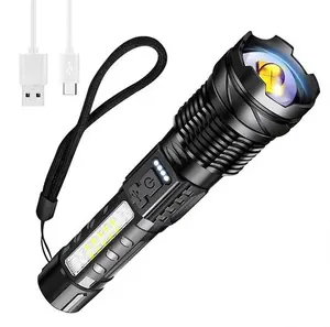 Lampes de poche LED Zoom Focus Power Display Torche à main Type C Lumière rechargeable pour le camping
