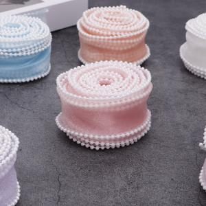 <span class=keywords><strong>Ruban</strong></span> en dentelle 4 cm 100 % nylon lavable à motif floral, nœud en queue de poisson perlé, fait main, pour décoration de gâteaux DIY, mariage et fête - Product Image 4