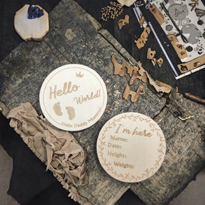 Échantillons gratuits, jetons en bois écologiques pour bébé, jalons de développement, « Bonjour le monde », cartes de suivi de la croissance mensuelle du nouveau-né, gravure de <span class=keywords><strong>naissance</strong></span> - Product Image 3