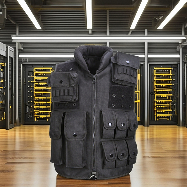 Black Personal Defense Equipment Polyester Men Tactical Vest and Security Vest with Collar