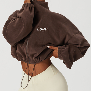 All'ingrosso felpe <span class=keywords><strong>con</strong></span> cappuccio di spugna di cotone per le donne a maniche lunghe caldo Casual pile giacca Yoga <span class=keywords><strong>con</strong></span> <span class=keywords><strong>cerniera</strong></span> coulisse per le ragazze - Product Image 1