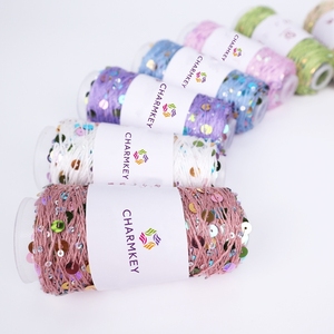 Filato di <span class=keywords><strong>Cotone</strong></span> con Perline 50g, 3mm+6mm, Filato di <span class=keywords><strong>Cotone</strong></span> Pettinato con Paillettes Fantasia per Lavoro a Maglia - Product Image 3