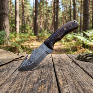 Couteau à lame fixe Drop Point en acier Damas, manche en bois Pakka bleu, couteau de survie pour le camping et le bricolage - Garantie 3 ans, prix abordables - Product Image 2