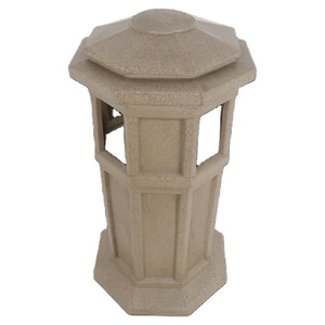 Outdoor Octagonal Resin Waste <b>Bin</b> with Lid Classic Style Sandstone Look for Garden Patio Use - Product Image 3