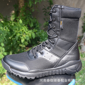 รองเท้าบูทคอมแบทแบบตาข่ายระบายอากาศได้ดี น้ำหนักเบา รองเท้าทำงานแบบส้นเตี้ย ผูกเชือกด้านหน้า สีพื้น รองเท้าฝึกซ้อมรักษาความปลอดภัย สำหรับผู้ชายและผู้หญิง - Product Image 2