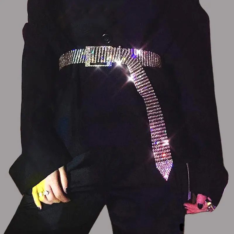 HY jitamaoyi 액세서리 레트로 가벼운 럭셔리 모조 다이아몬드 허리 체인 패션 성격 실버 세트 여성 벨트