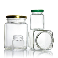 Hot Sale Jam Package Clear 250ml 300ml 500ml French Square Glass Jam Jar with Sealed Cap