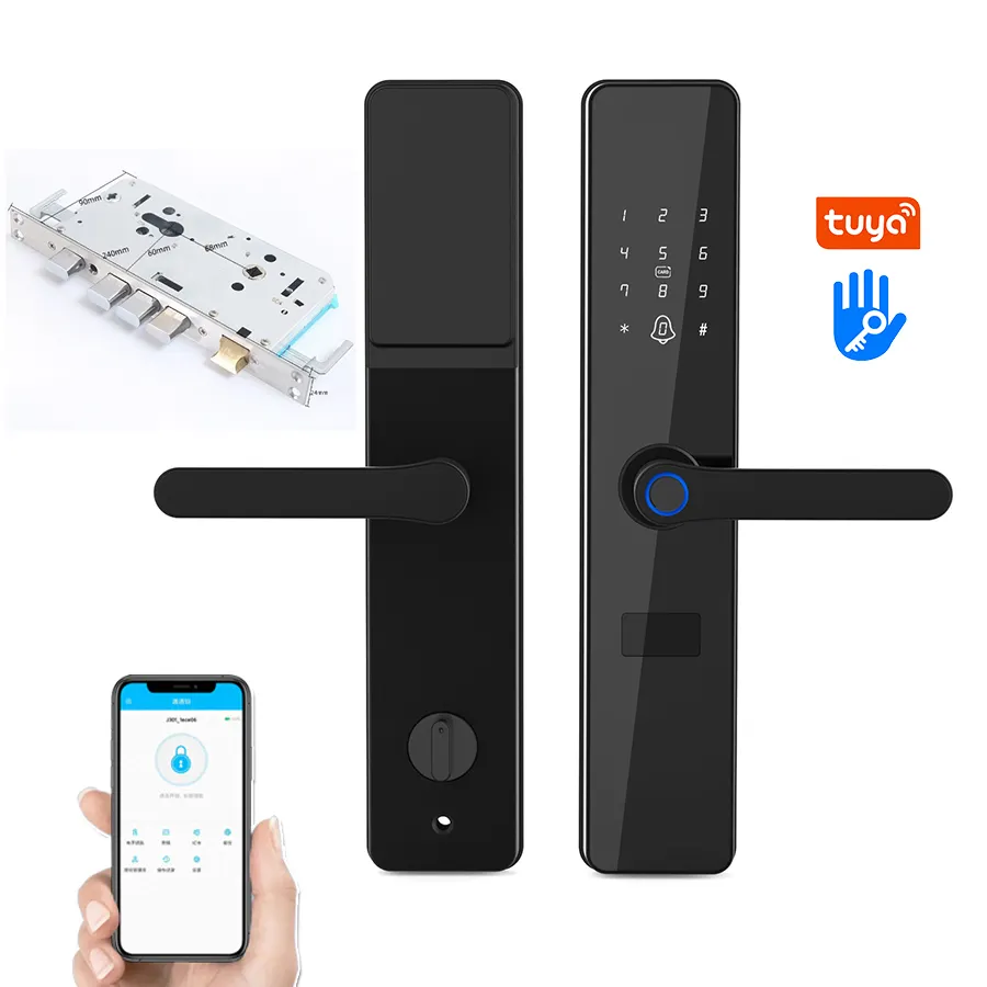 Wifi Tuya Bluetooth TTlock APP elektronik TT kilit gömme ve silindir ile dijital parmak izi akıllı kapı kapı kolu kilidi