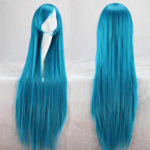 Parrucche per capelli sintetiche Cosplay lunghe lisce diritte blu 100Cm moderne - Product Image 6