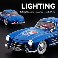 1:24 300SL Retro Coke Edition Model Alloy Pintu Dapat Dibuka Kap Mesin Lampu Suara Sistem Tarik Mundur Kemudi Terhubung