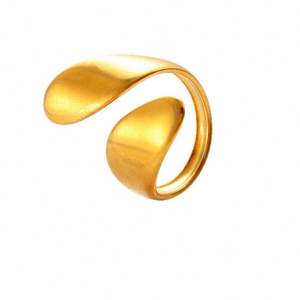 Bague ouverte en acier inoxydable plaquée or 18 carats pour femmes européennes et américaines incrustation de gouttes d'huile simple sans couleur - Product Image 5