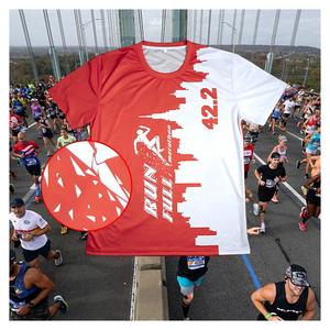 Tissu léger personnalisé 100% polyester T-shirt de course de marathon à séchage rapide chemise en maille d'impression par sublimation à col rond pour les rencontres sportives - Product Image 1