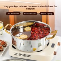 Marmite à fondue à trois couches en acier inoxydable 316 non revêtue, grande capacité, pour soupes claires, usage domestique, double parfum, couvercle en verre, marmite extra-épaisse