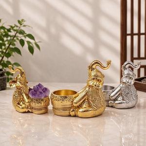 Figurine d'éléphant dorée et argentée en gros avec porte-bougie, décoration Feng Shui pour la maison, sculpture en relief, collection artisanale - Product Image 5