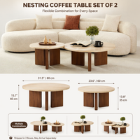 Ensemble de 2 tables basses modernes avec base en bois de noyer, écologiques et durables, meubles élégants et minimalistes pour le salon