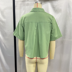 KAR & OT ZA 2024 autunno nuovi <span class=keywords><strong>polsini</strong></span> arricciacapelli decorativi da donna a doppia tasca ampia e sottile <span class=keywords><strong>camicia</strong></span> a maniche corte - Product Image 3