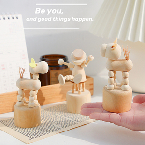 Marionnette en bois créative mignonne artisanale Mini décoration de bureau drôle dansant à bascule étudiant Puzzle pour enfants jouets cadeaux - Product Image 5