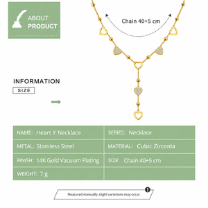 Collar con Colgante de Corazón en Acero Inoxidable, Chapado en Oro de 14K al Vacío, con Circonita Cúbica, Diseño de Corazón Abierto - Product Image 2