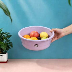 Bassine en plastique grande taille ronde couleur unie pour la maison, le dortoir, la buanderie, la salle de bain – Rose, Bleu, Vert - Product Image 3