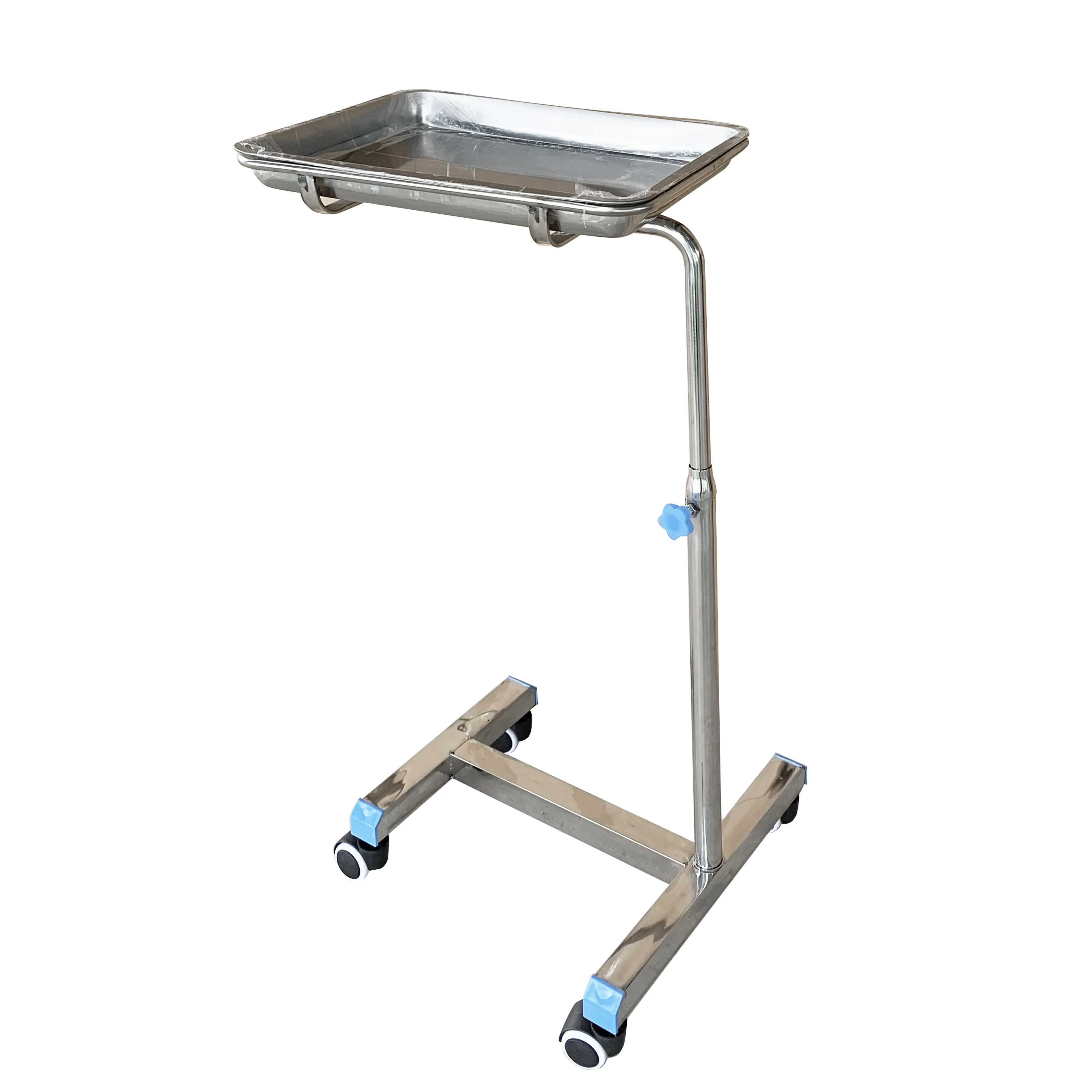 أدوات طبية وجراحية أثاث مستشفيات عربة محمولة مربعة قابلة للتعديل لدعم الطاولة من الصلب الذي لا يصدأ علبة Mayo بعربة
