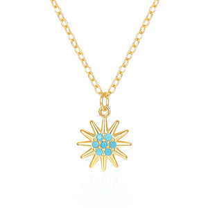 Collar con Colgante Redondo de Plata de Ley 925 con Turquesa y Oro de 18K, Diseño de Mariposa y Girasol, para Mujer, Marca CANNER - Product Image 6