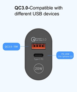 Chargeur mural <span class=keywords><strong>USB</strong></span> C double <span class=keywords><strong>port</strong></span> 12W <span class=keywords><strong>5V</strong></span> 2.4A Type C PD intelligent portable de voyage rapide pour téléphone portable appareil photo adaptateur d'alimentation - Product Image 5