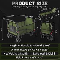 Chariot utilitaire à cadre métallique pour sorties en famille, chariot de jardin, chariot de plage portable, chariot de camping pliable à 4 roues, chariot à roulettes OEM