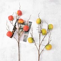 Décoration de meuble TV de style rustique : Branche de fruit artificielle à 5 têtes, fleurs bulles et verdure artificielle, motif kaki, pour les fêtes